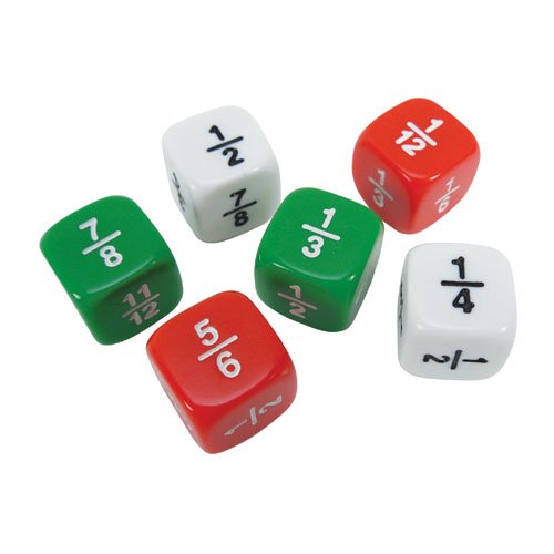 Useful manipulative to use in math centers to develop fraction concepts include fraction dice, dominoes and fraction cards